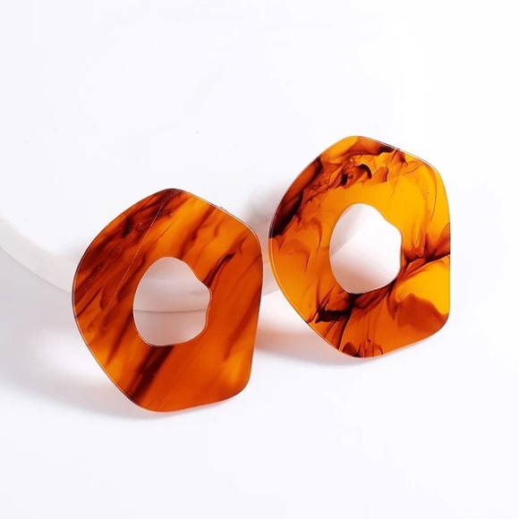 Acetate Oval Statement Earrings - Picture 2 of 7